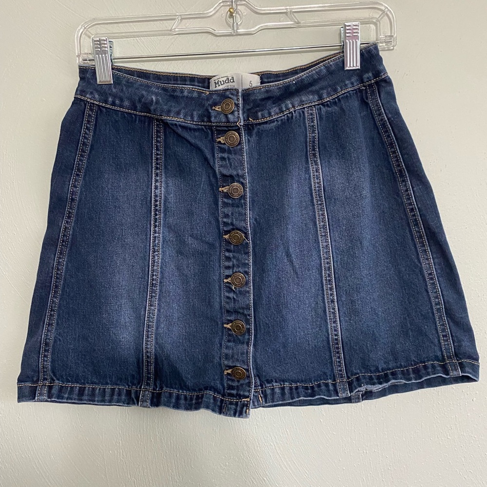 Mudd Size 5 Juniors Button Up Mini Skirt Stretch Denim